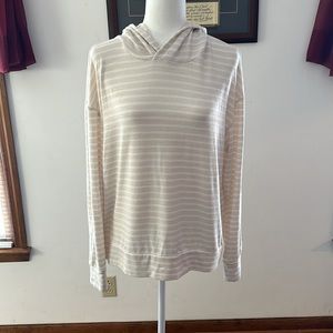 A New Day, Cream and white sweater hoodie with horizontal stripes. Large